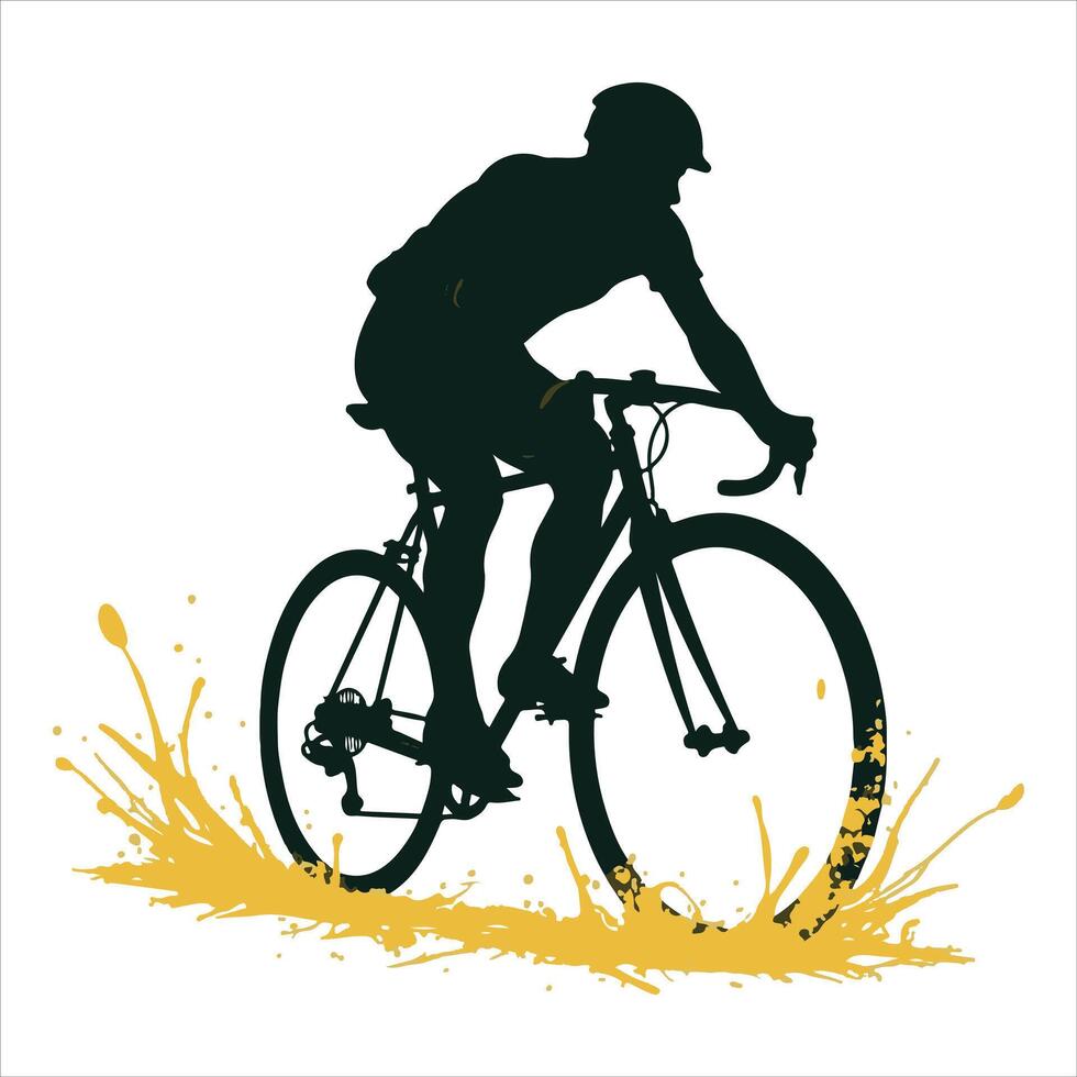 Bicycling is written on a sign that a man is riding. vector