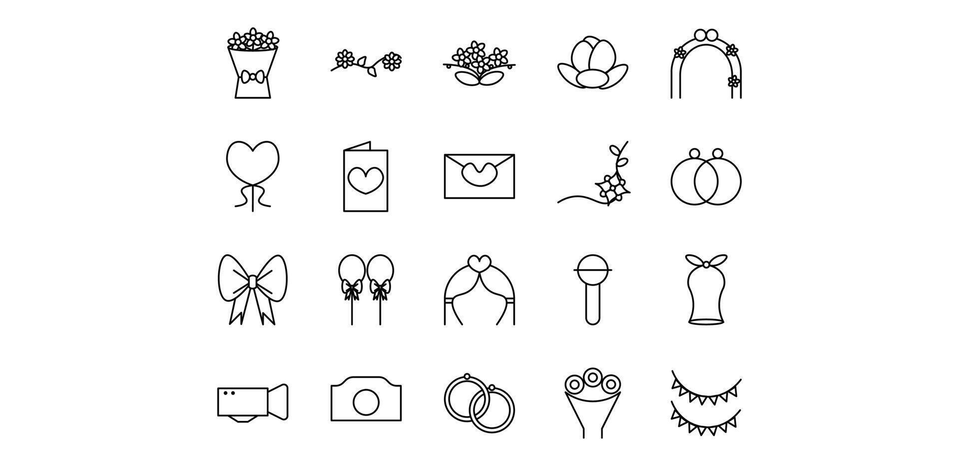 wedding line icon pack illustration vector