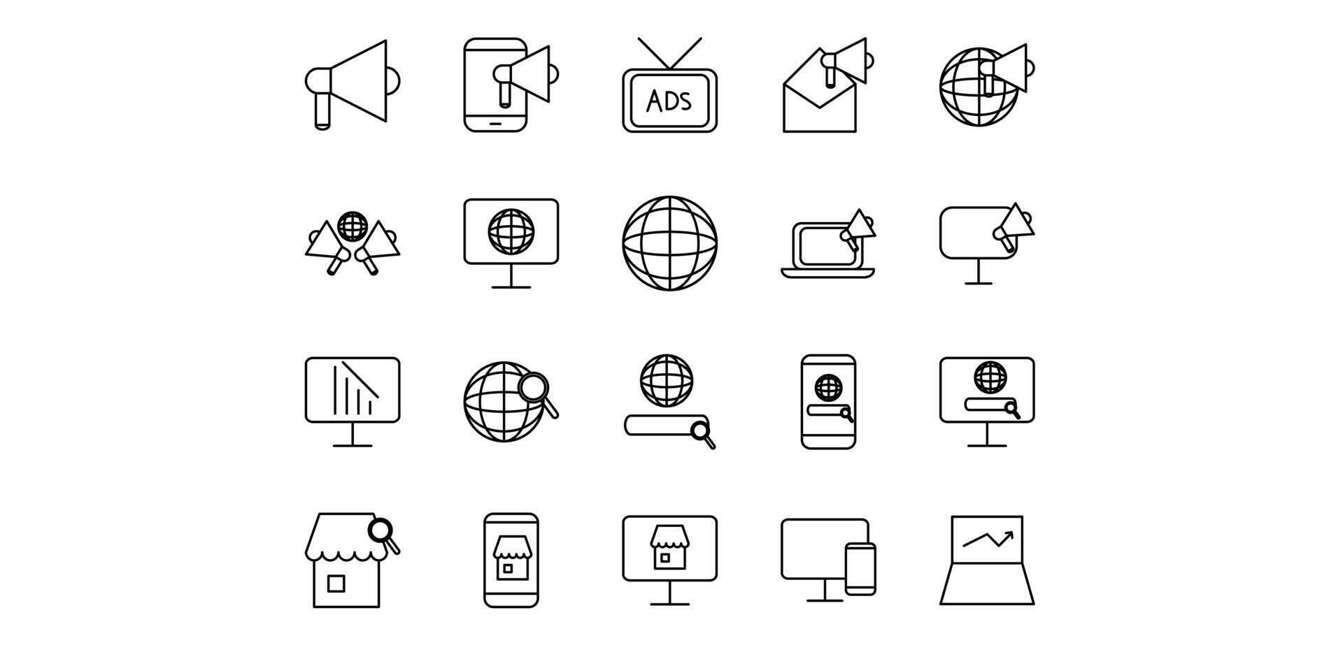 illstration icon pack digital marketing line vector