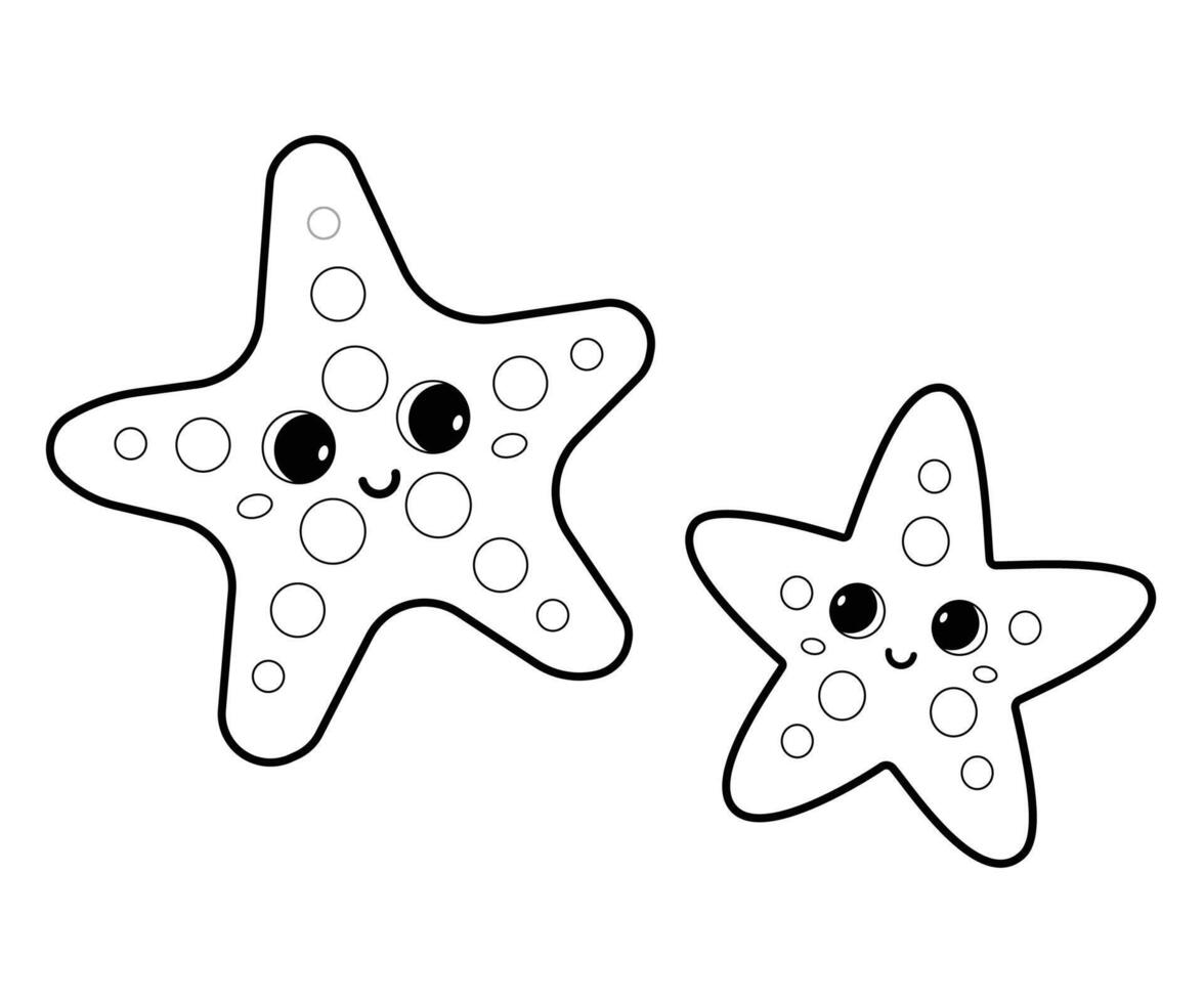 Two cartoon starfish. Coloring page. Kids design. cute illustrations vector