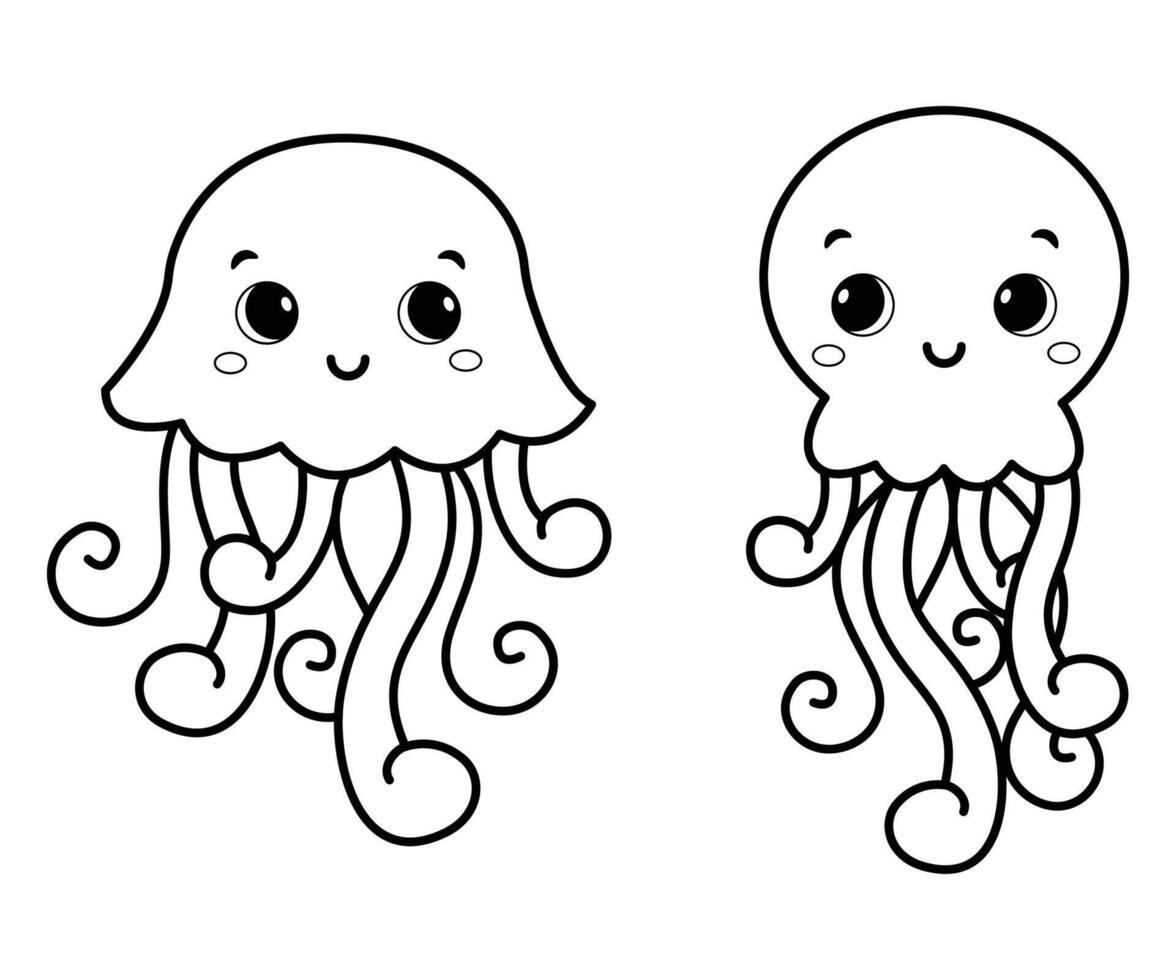 Cartoon jellyfish. Coloring page. cute illustrations vector