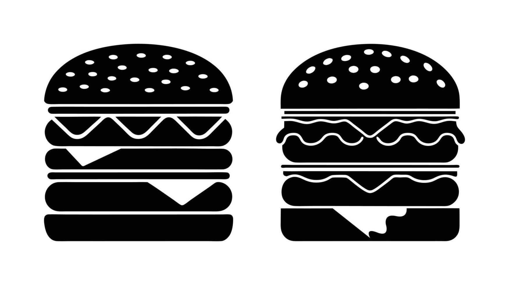 Black silhouette icons of hamburgers. Ideal for fast food, restaurant menus, and food-related designs. EPS format. vector