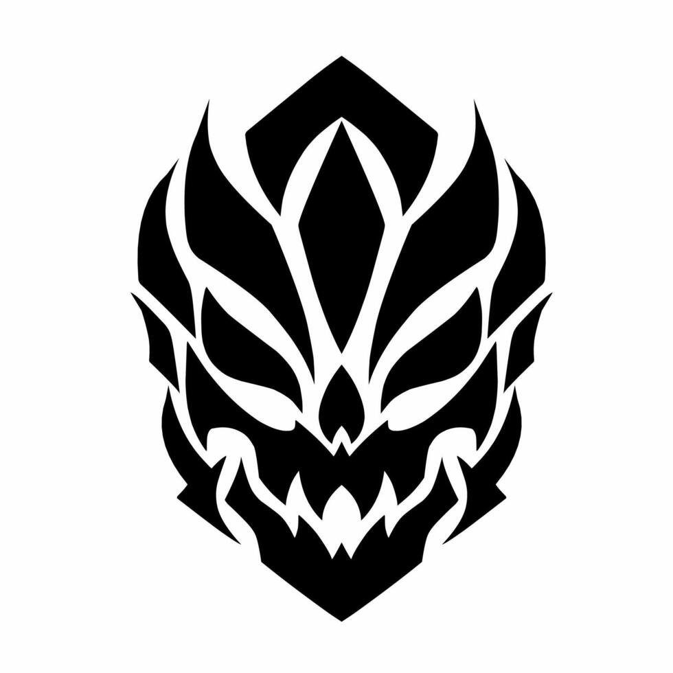 Mask Design of a Fierce Demon Skull in Black and White vector