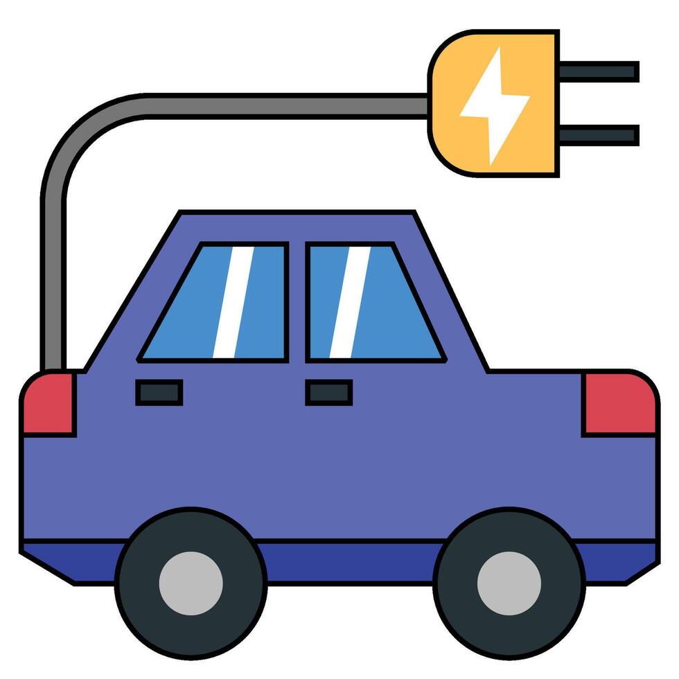 electric car fill outline icon vector