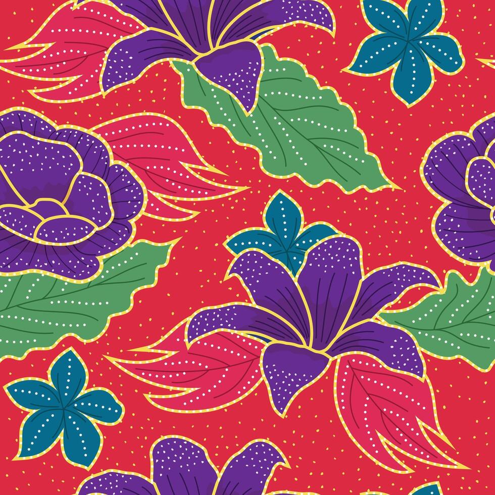 seamless batik pattern on a warm terracotta background, accented with gold detailing. The design evokes a rich, rustic, and elegant mood. vector