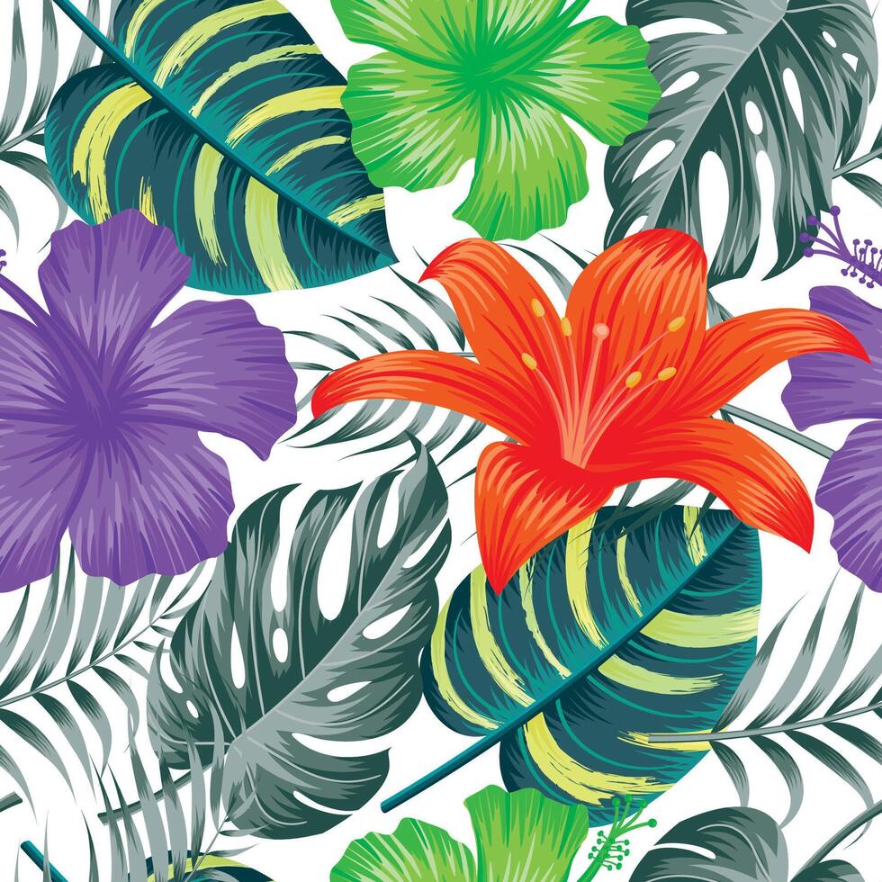 Floral seamless pattern with exotic leaves. tropical background vector