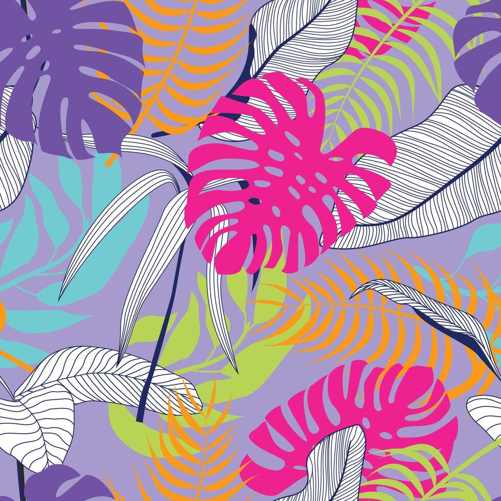 Abstract Floral seamless trendy pattern with leaves. tropical background vector