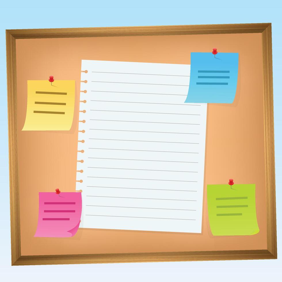 Bulletin Board wooden frame schedule Grain texture, sticky notes, paper, wall schedule vector