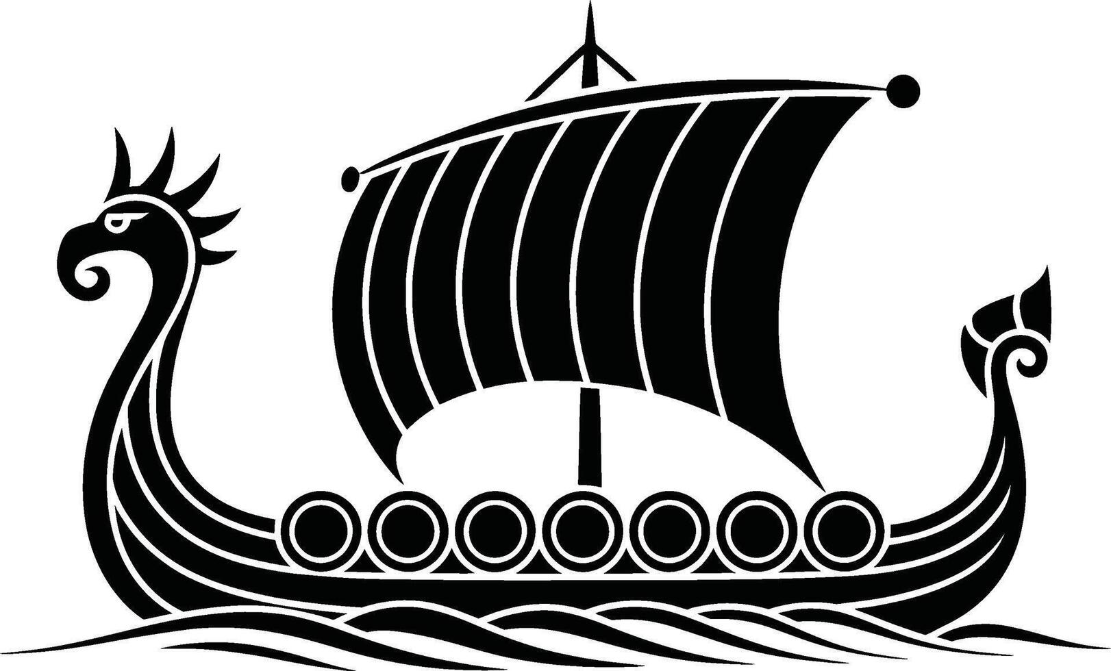 Classic black and white illustration of a viking ship sailing on the water vector