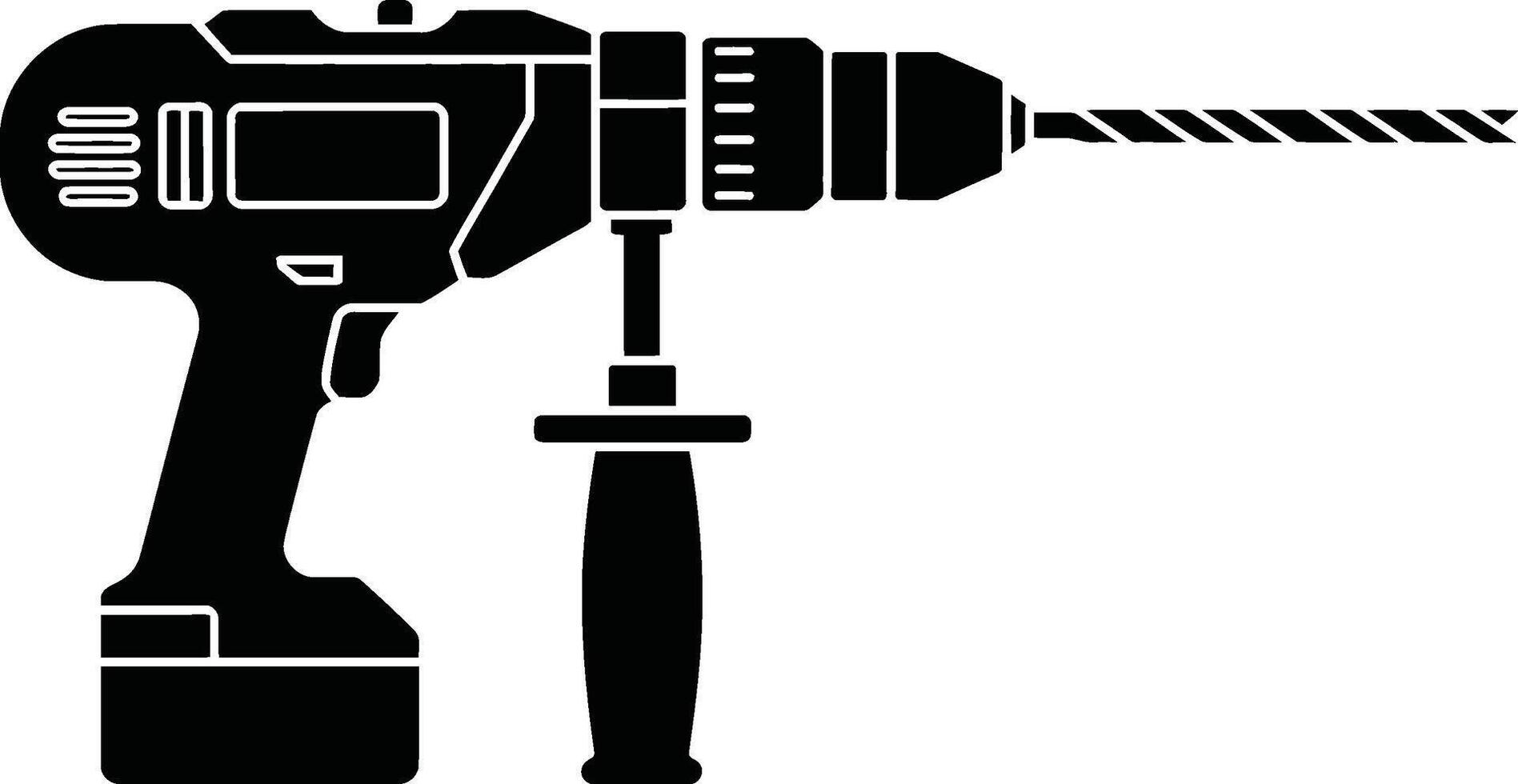 Black and white illustration of a cordless power drill tool for construction and diy projects vector