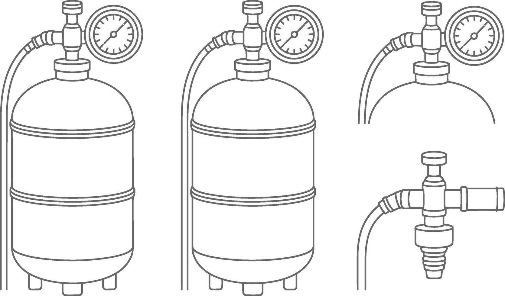 Outline illustration of medical oxygen cylinder and pressure gauges for healthcare purposes vector