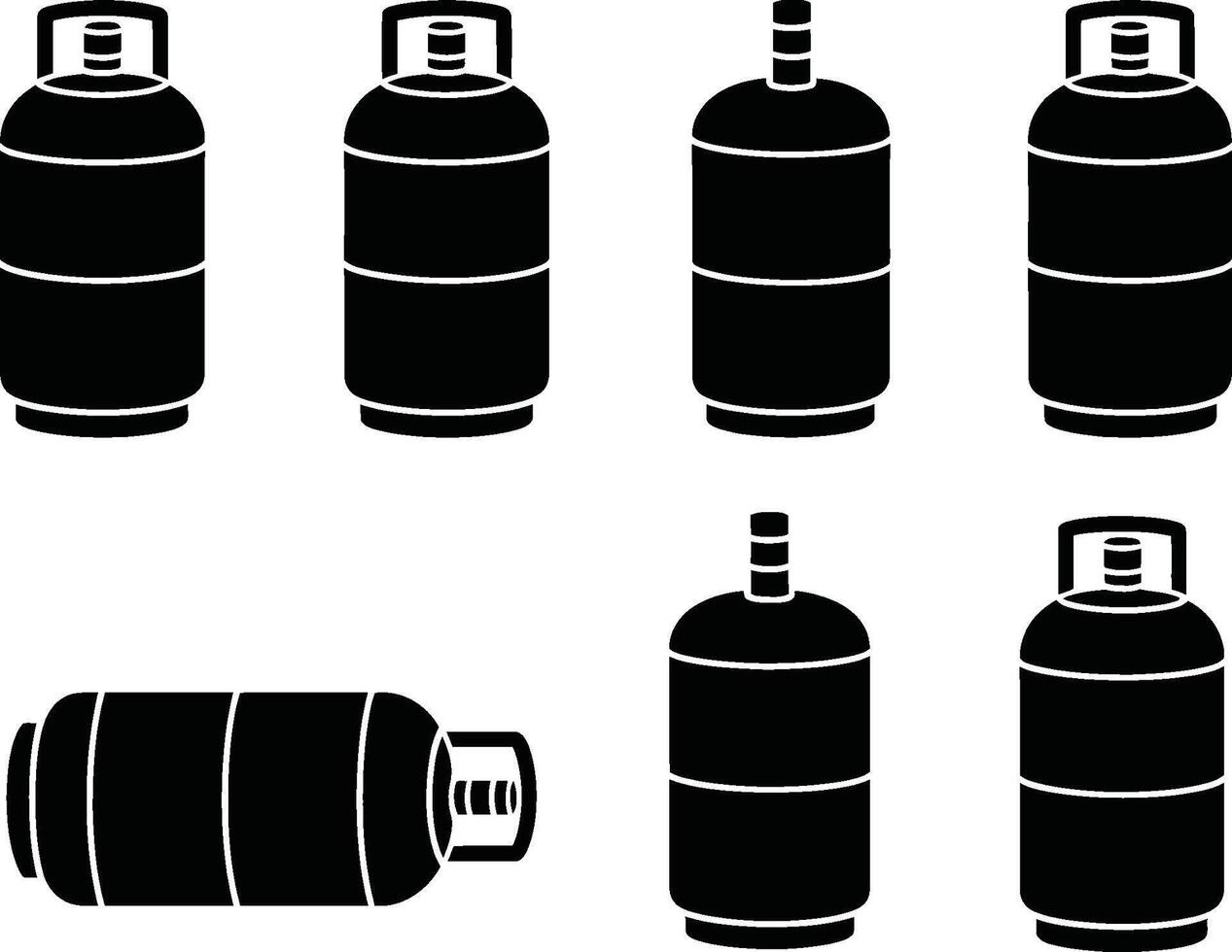 Black and white illustration of different propane gas cylinders in various orientations vector