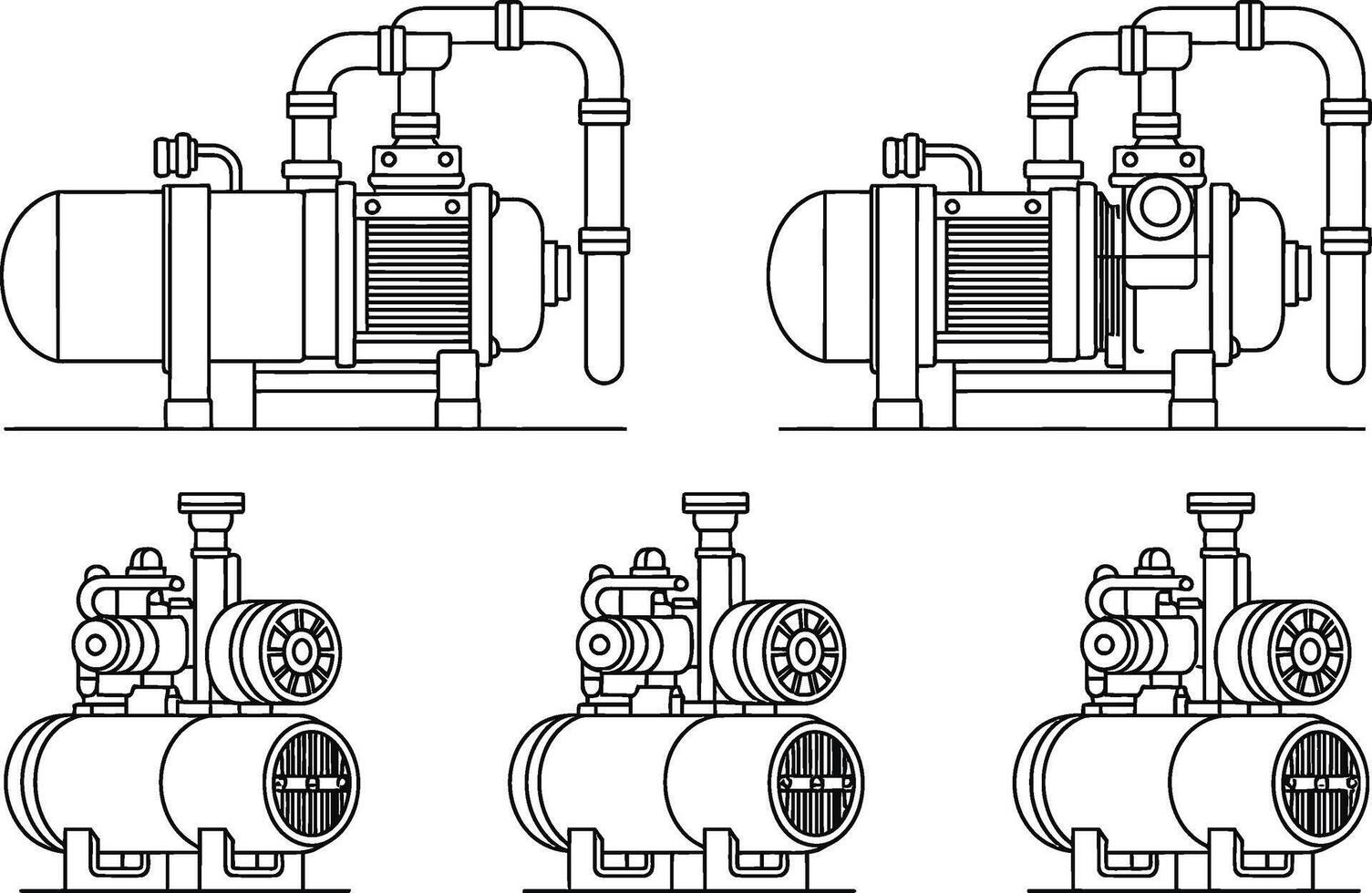 illustration of various water pump designs showing different mechanical equipment models vector