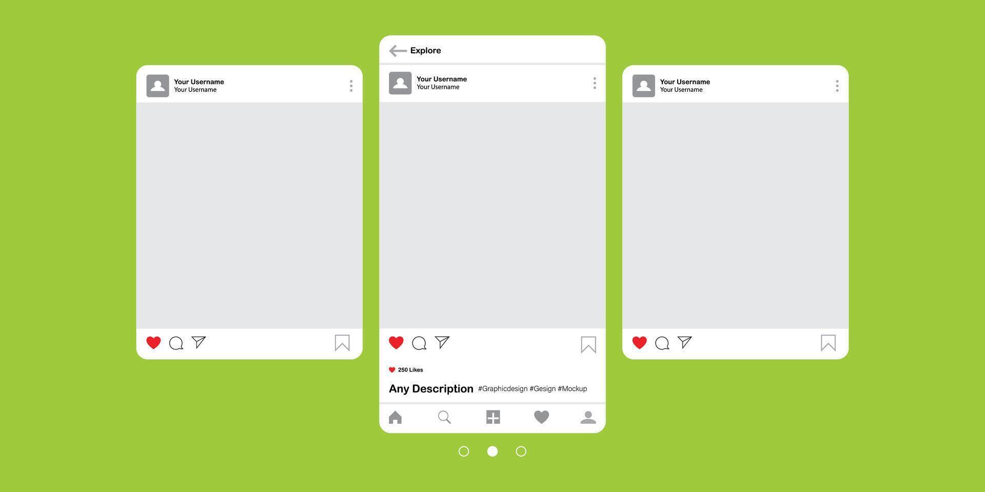 A mockup of three blank social media posts for design inspiration, ideal for Instagram or similar platforms vector