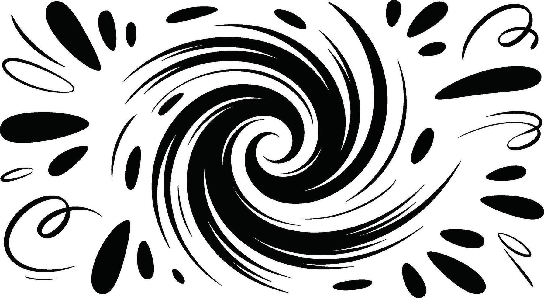 Abstract black and white swirl design with dynamic elements and comic style accents vector