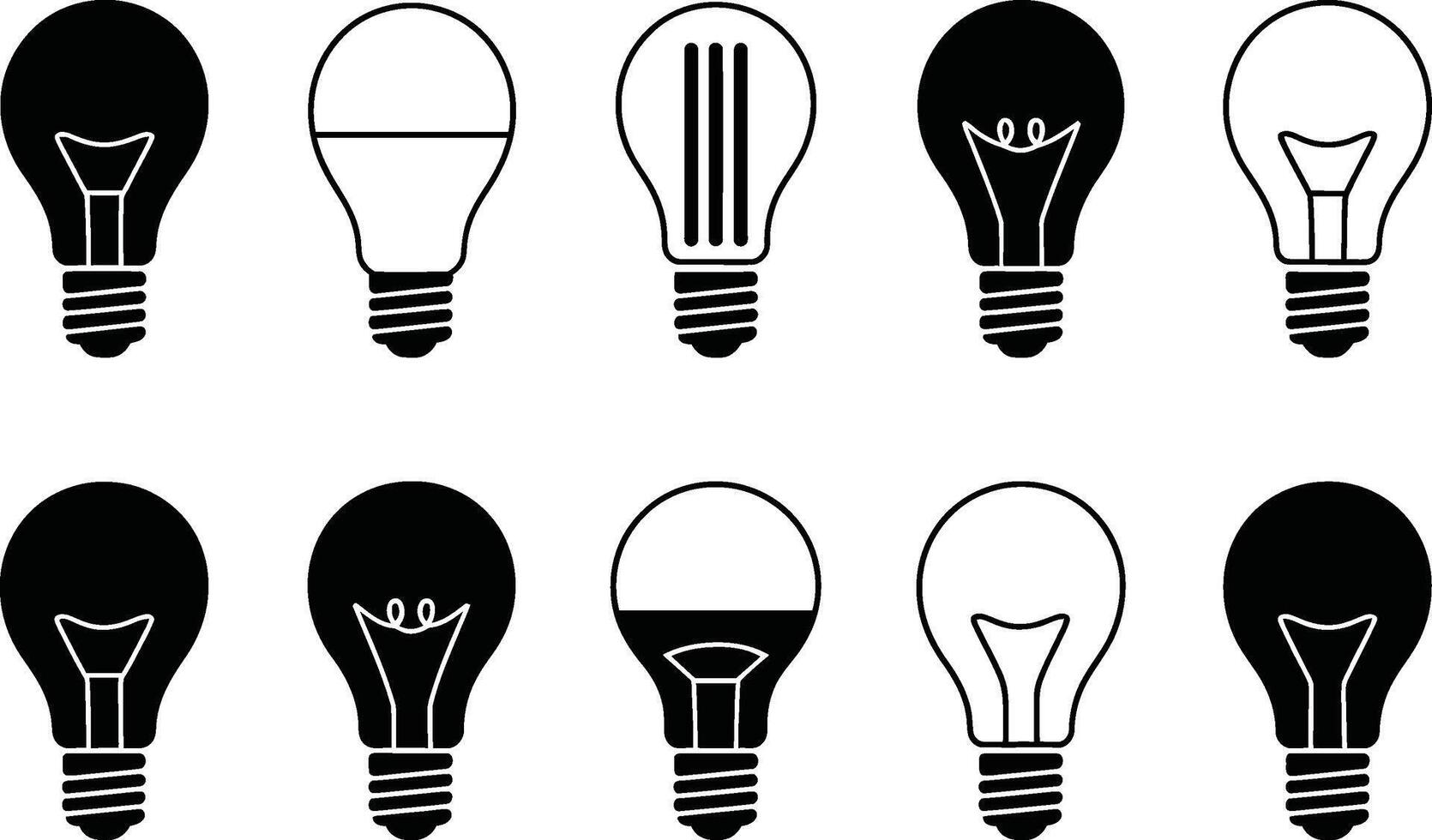 Monochrome illustration of various light bulbs demonstrating energy saving technology vector