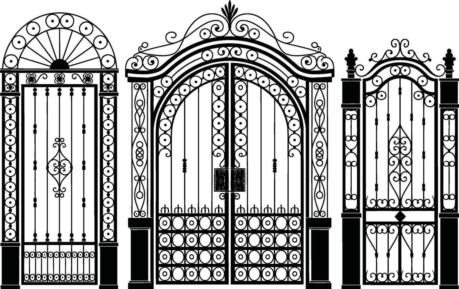 Elegant architectural design of intricate ornamental wrought iron gates and entryways vector