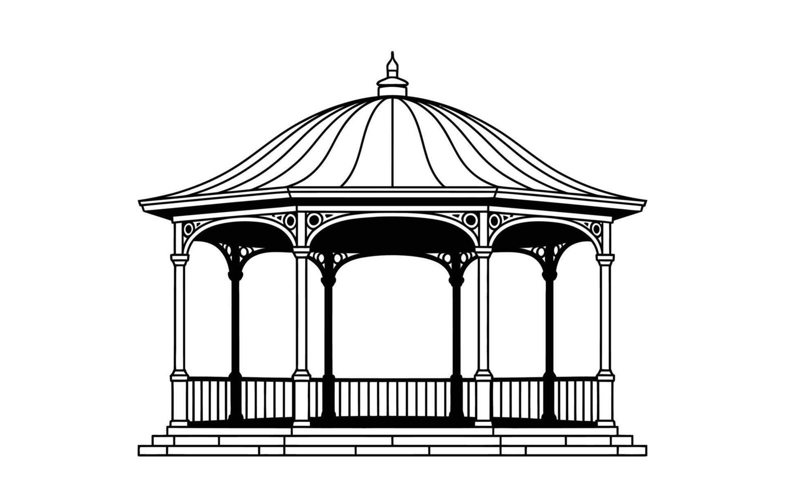 Classic black and white illustration of a gazebo suitable for various design projects vector