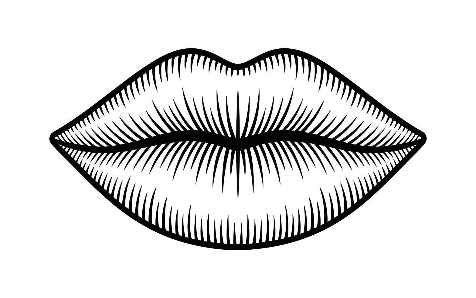 Artistic black and white illustration of full and pouting lips in graphic style vector