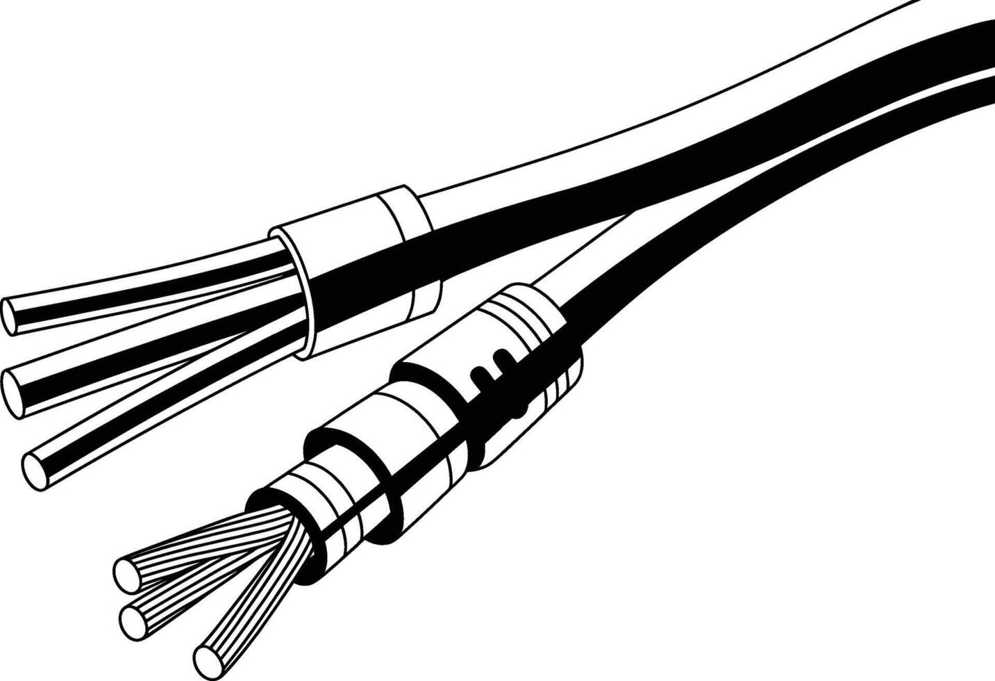 Black and white illustration of electrical cables and wires showing a detailed close up. vector