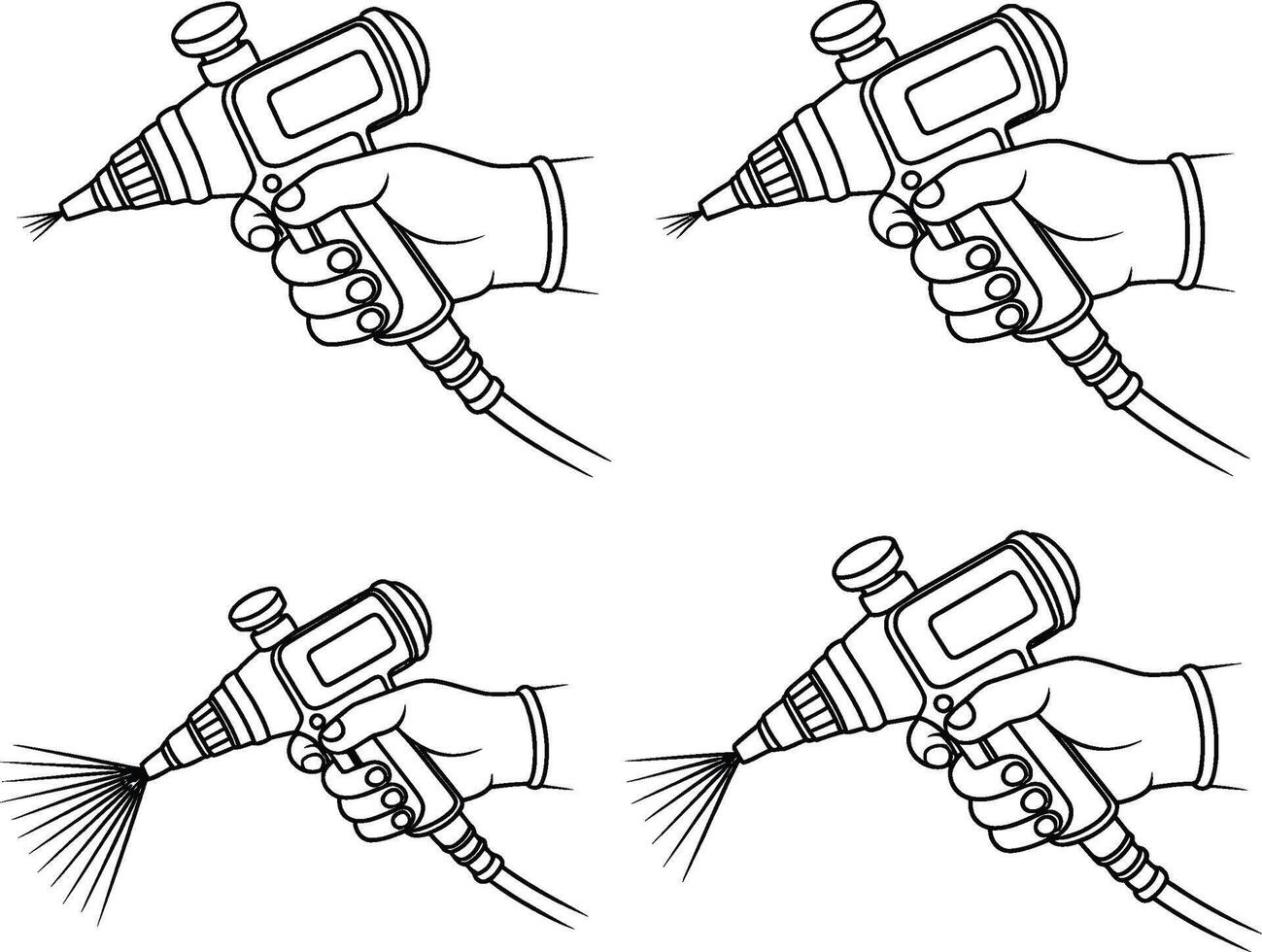 Black and white illustration showing hands holding and operating a paint sprayer tool vector