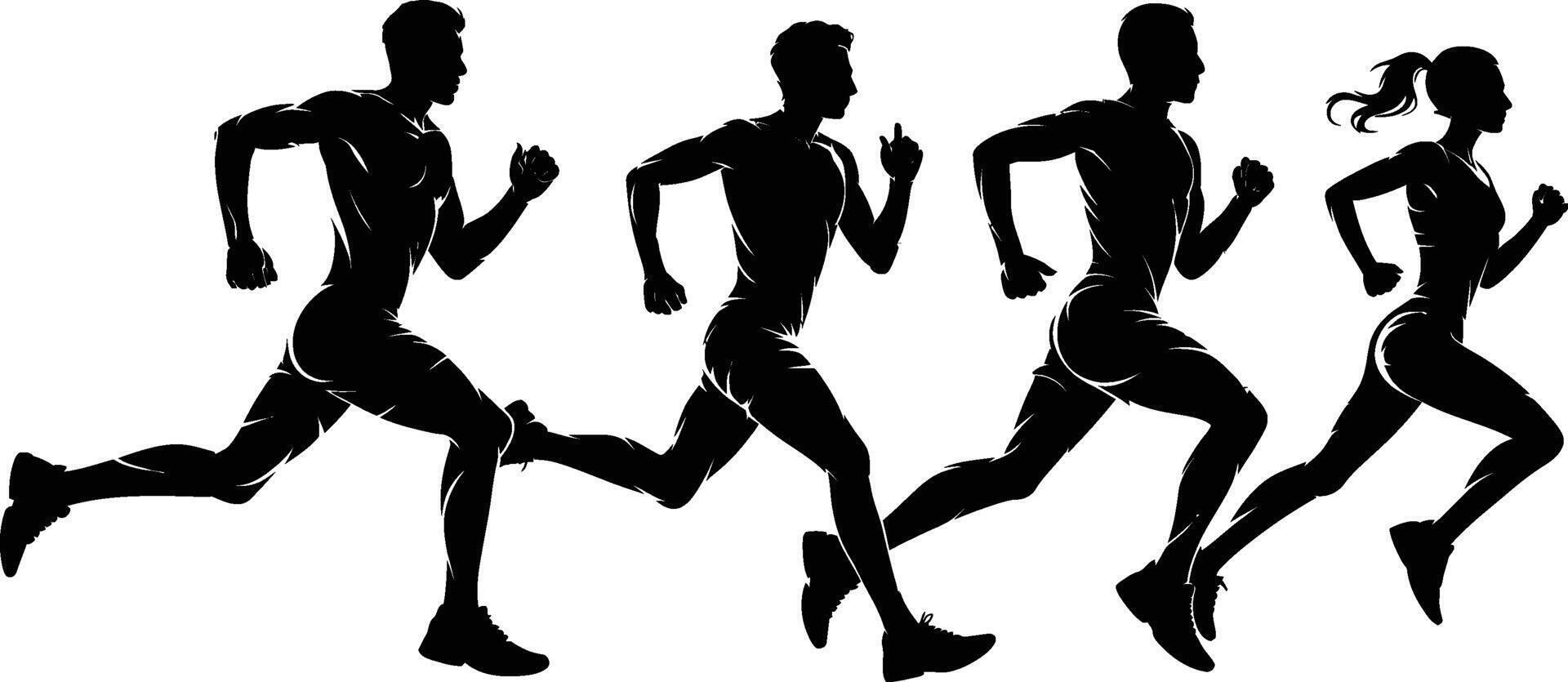 Running silhouettes showing dynamic movement and speed in active sport and exercise activities vector