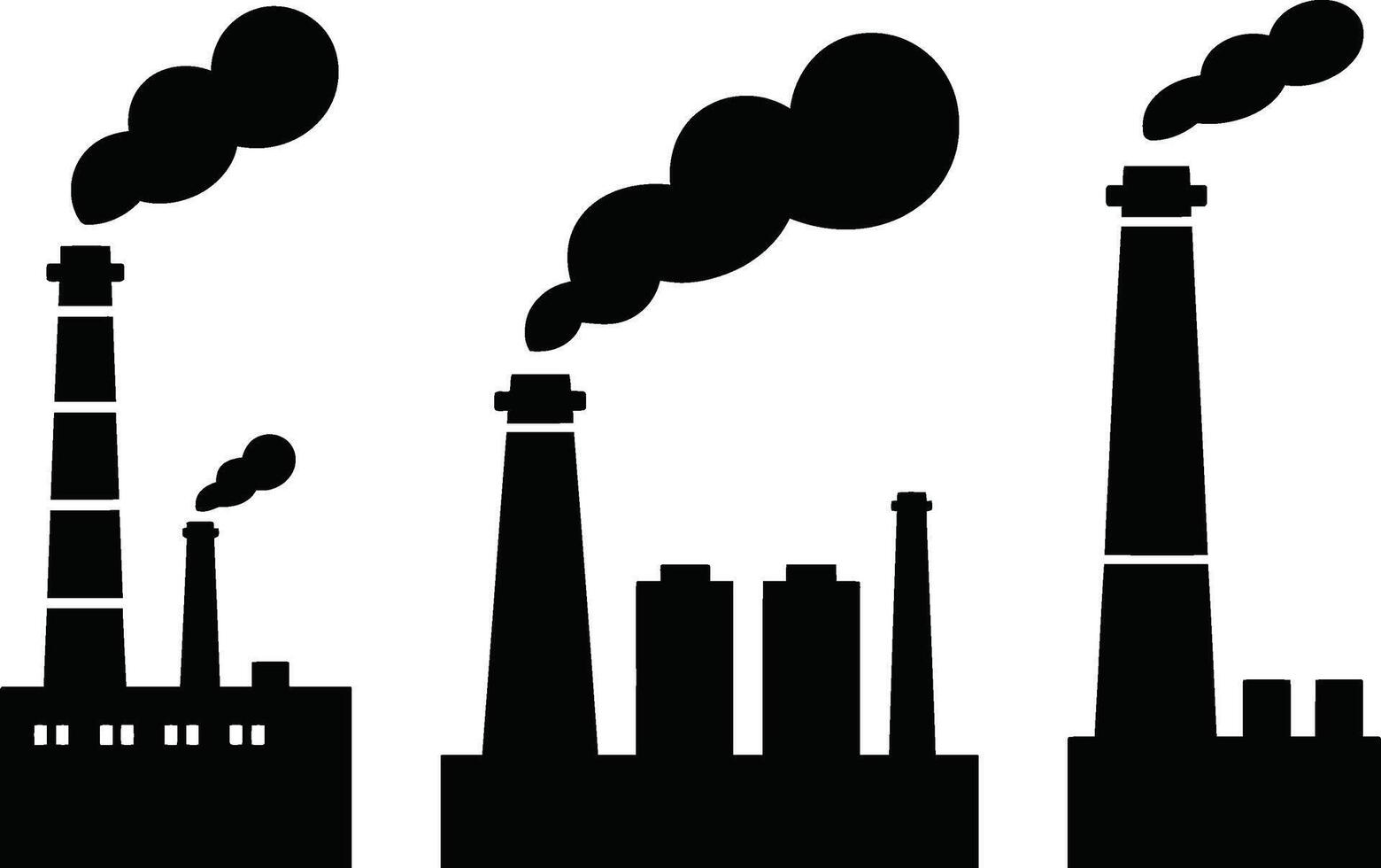 Silhouette factories with smoke stacks illustrating pollution emissions and environmental concerns vector