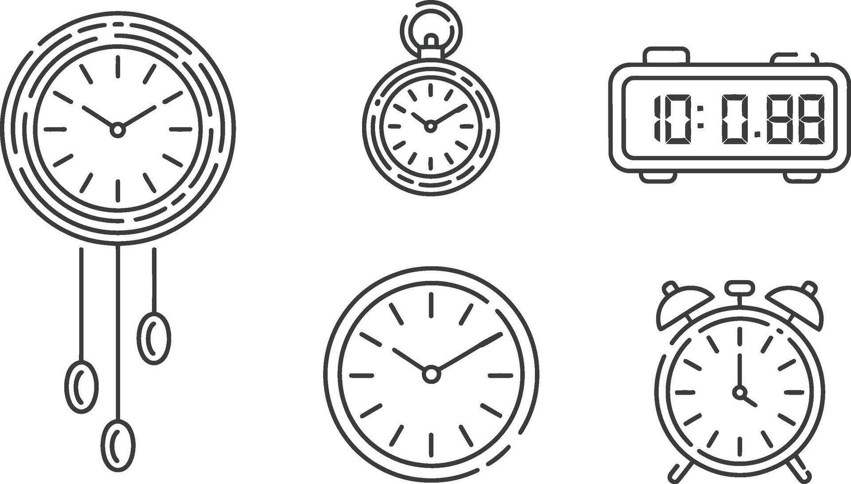 Collection of classic and modern timekeeping devices representing different styles and time measurement tools vector