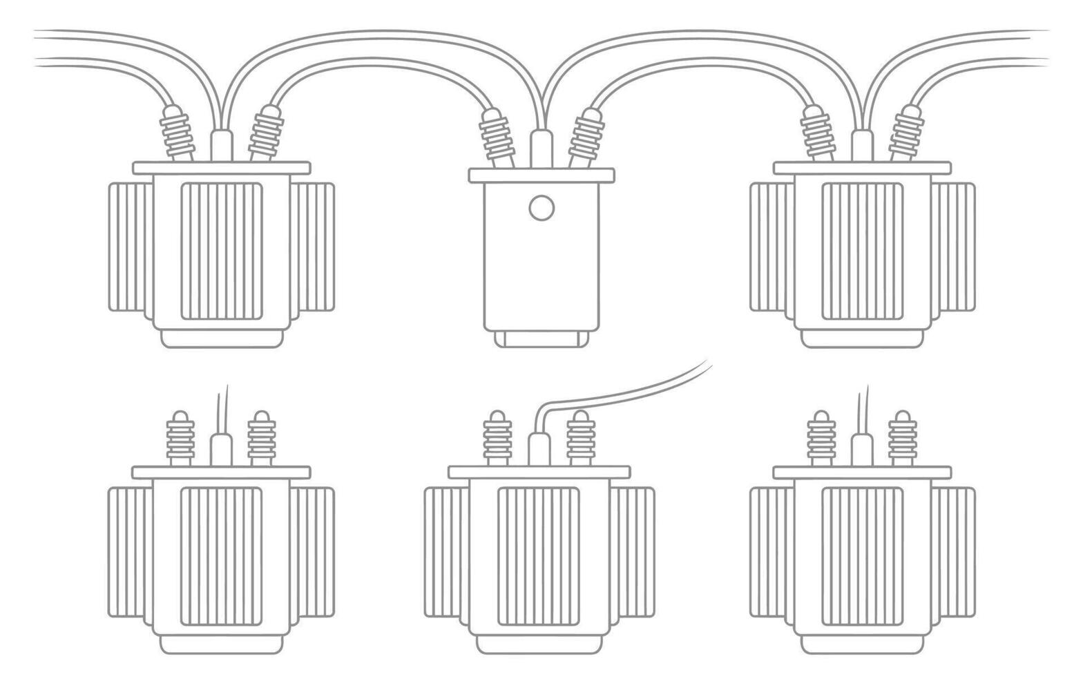Illustration of electrical transformers and power distribution components in simple line drawing style vector