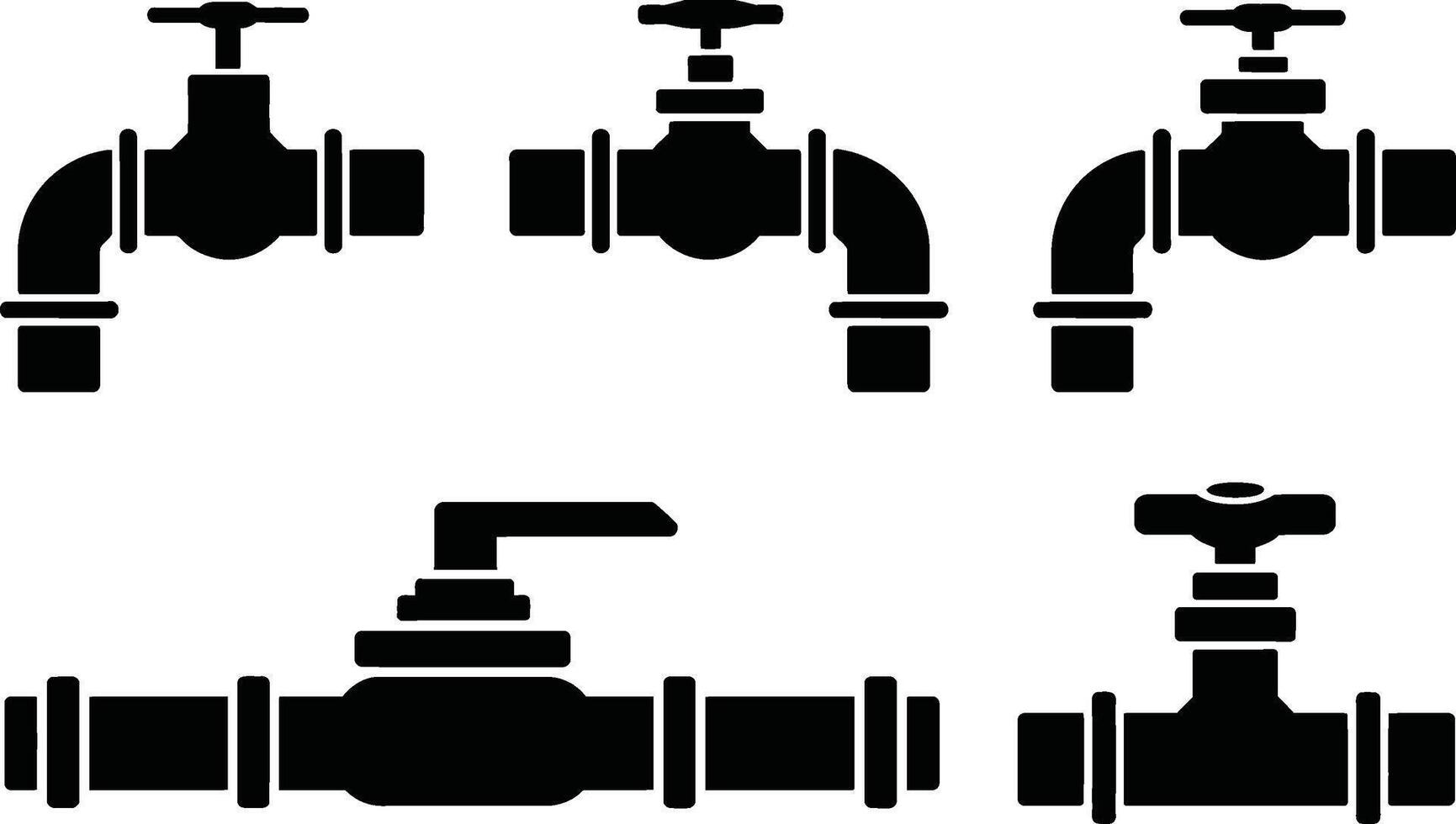 Black and white plumbing pipes and valve collection representing water system elements vector