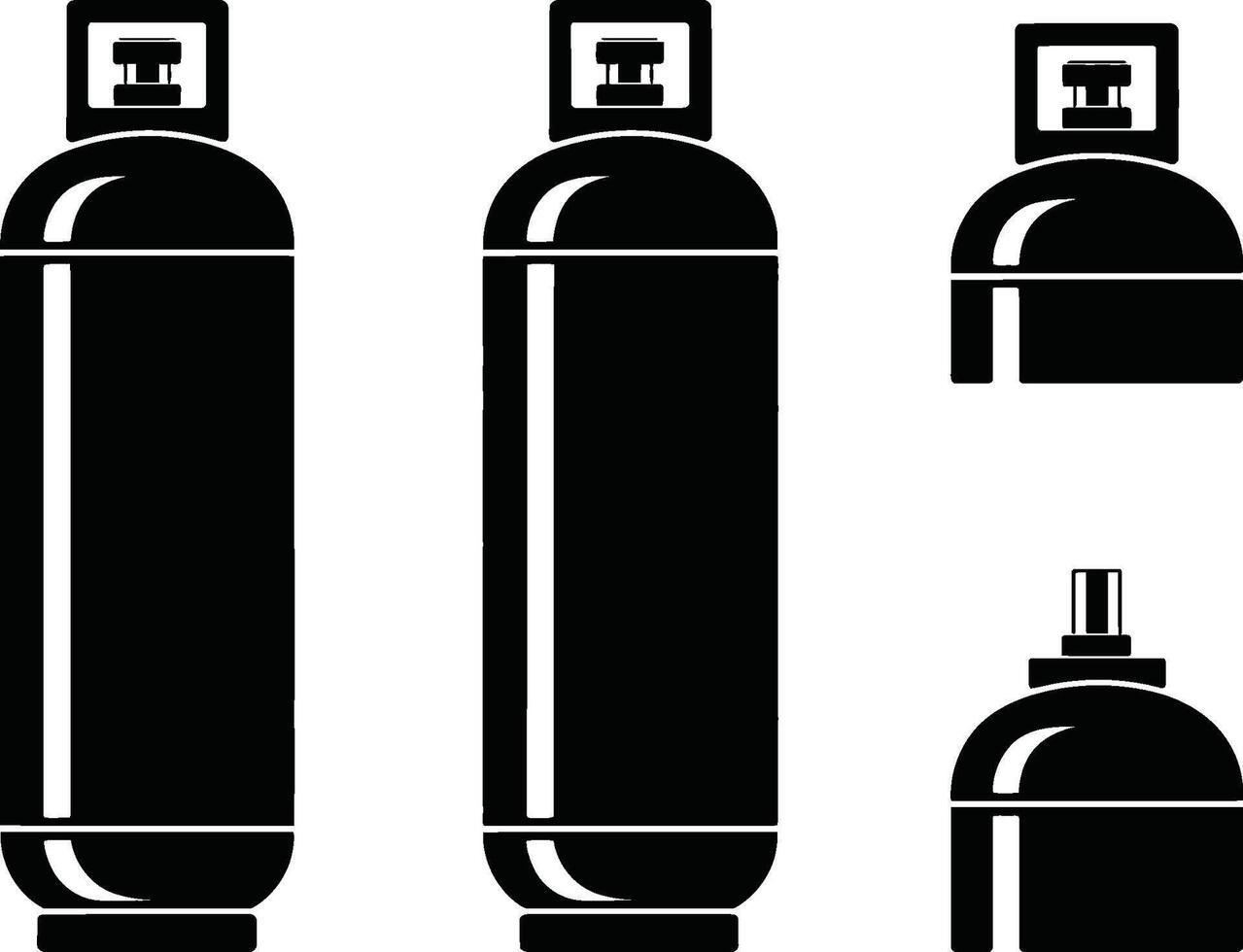 Silhouetted illustration of diverse gas cylinders depicting storage and safety vector