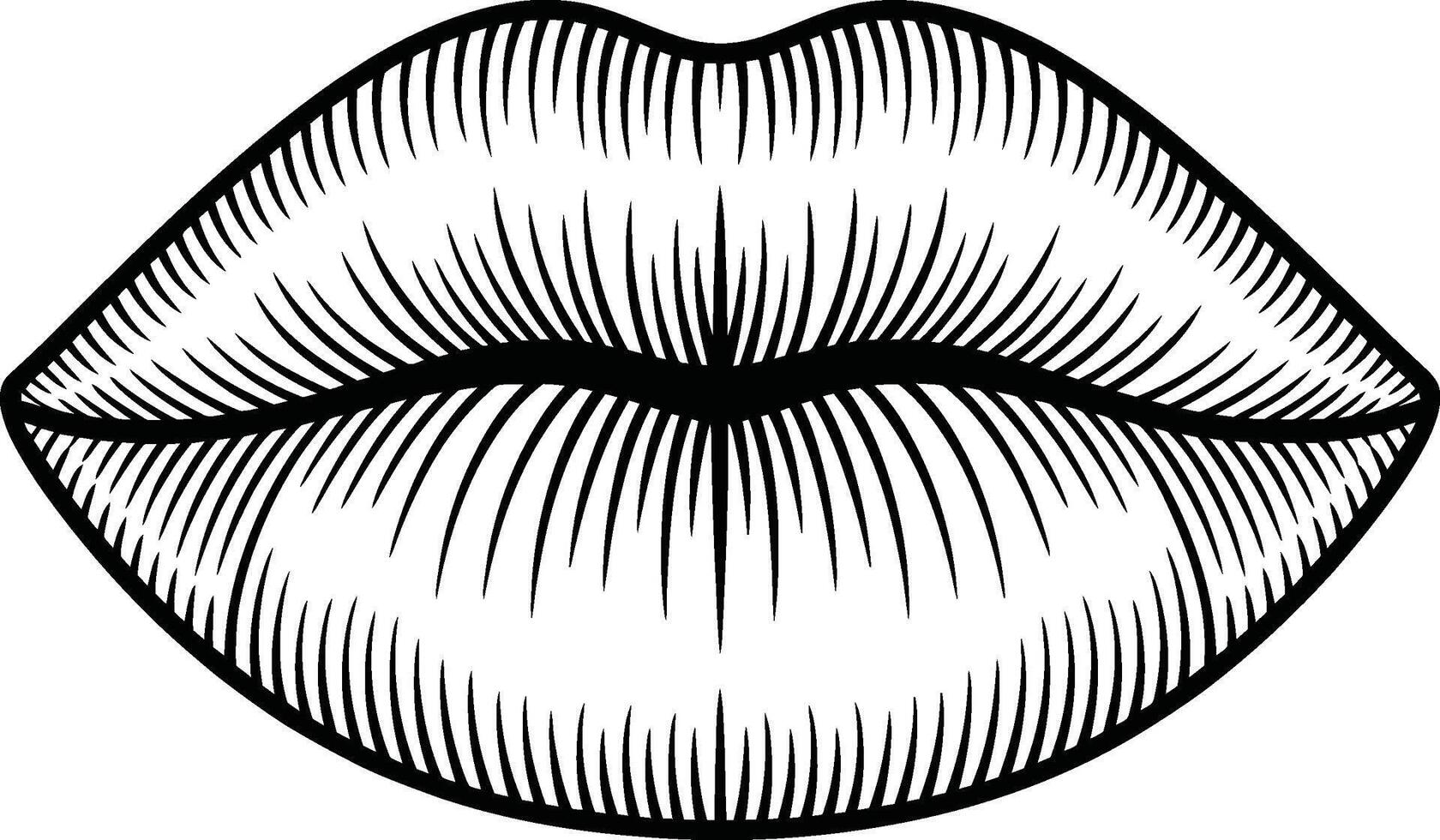 Elegant engraved illustration of female lips in a classic black and white design vector