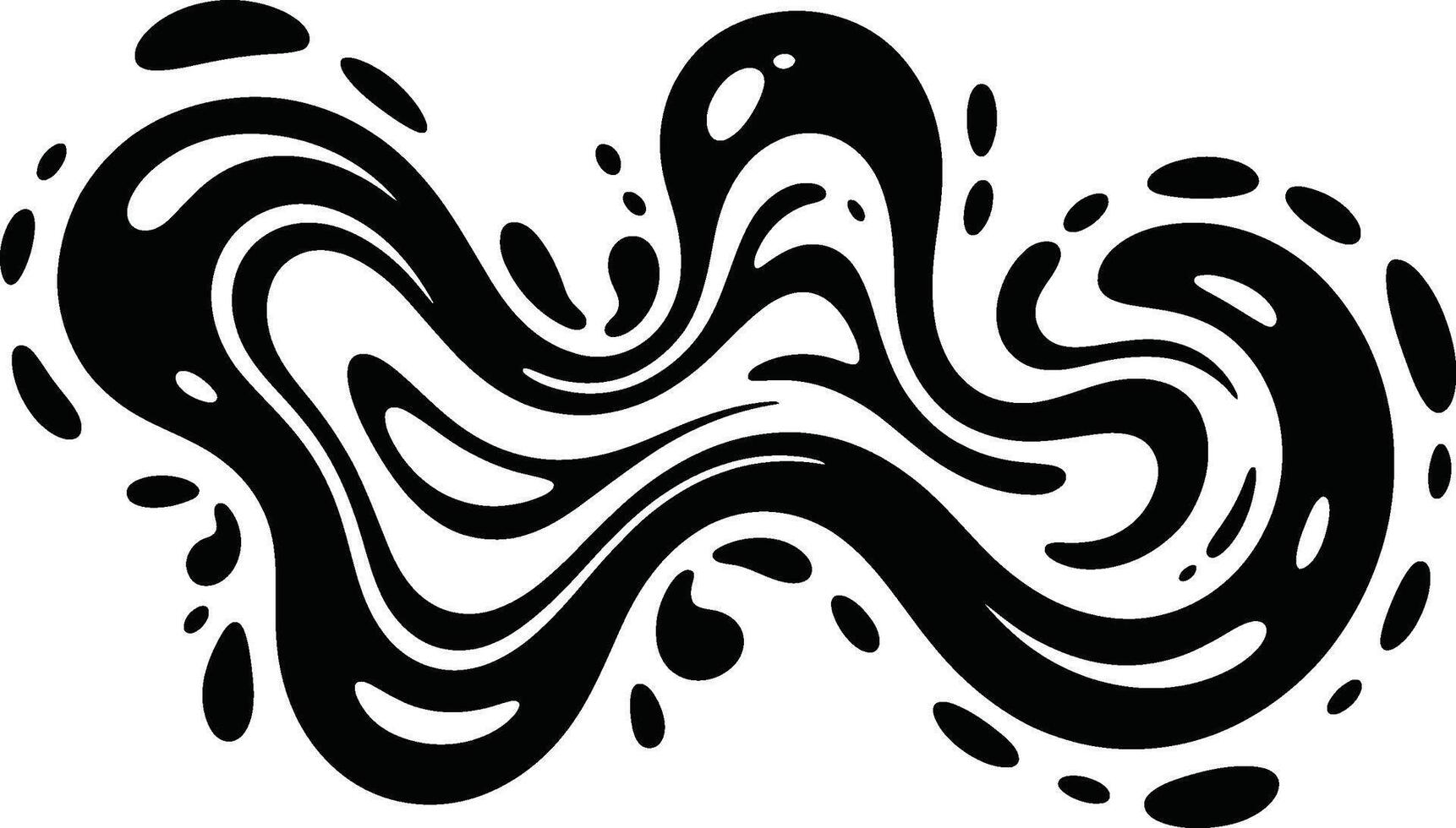 Abstract black and white splatter graphic representing motion fluidity and flow on white background vector