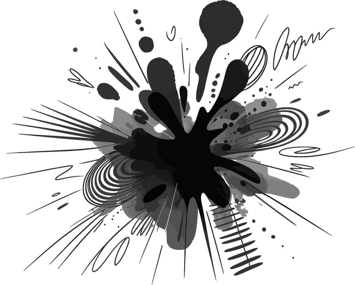 Abstract black ink splatter with dynamic artistic elements and decorative style design vector