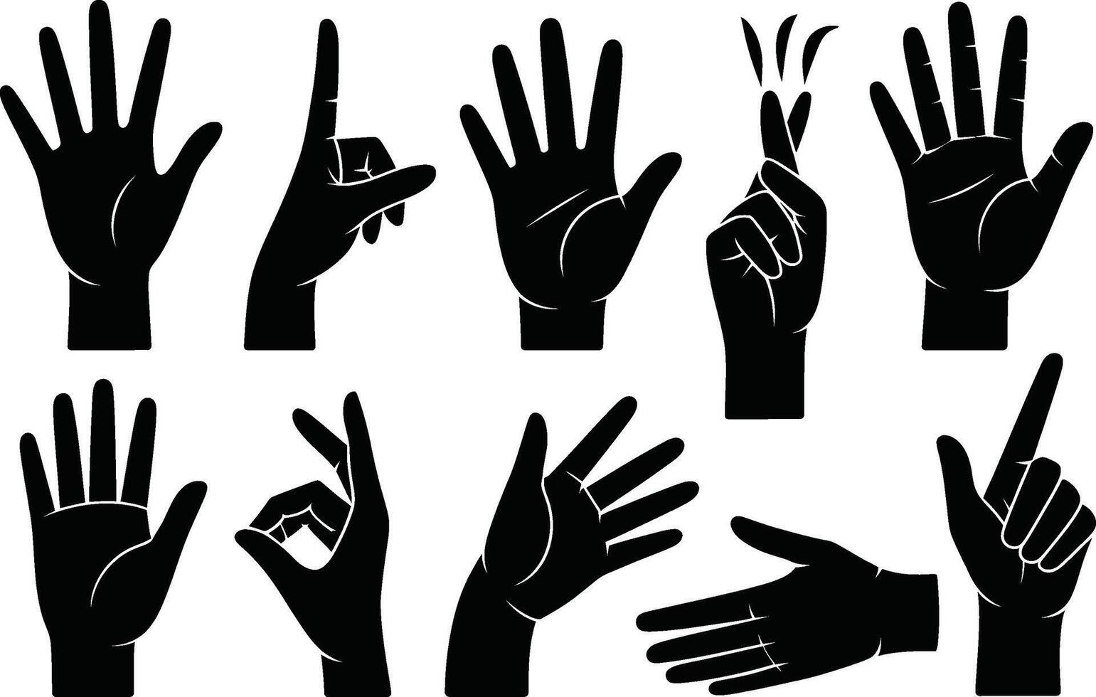 Silhouettes of hand gestures in various positions for concepts of communication and counting vector