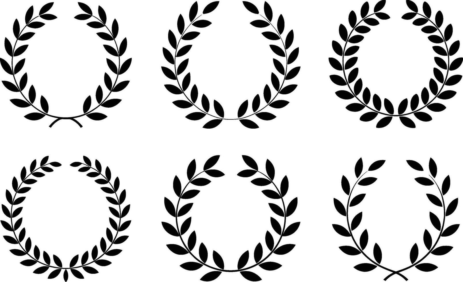 Collection of elegant black laurel wreaths representing achievement victory and celebration on white background vector