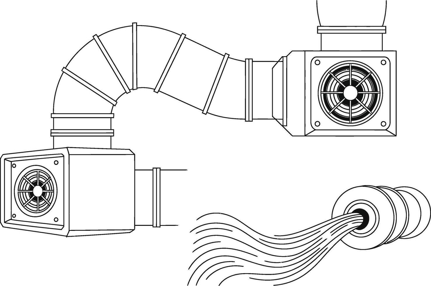 Clean air duct system with fans and ventilation drawing showing airflow for environmental engineering concepts vector