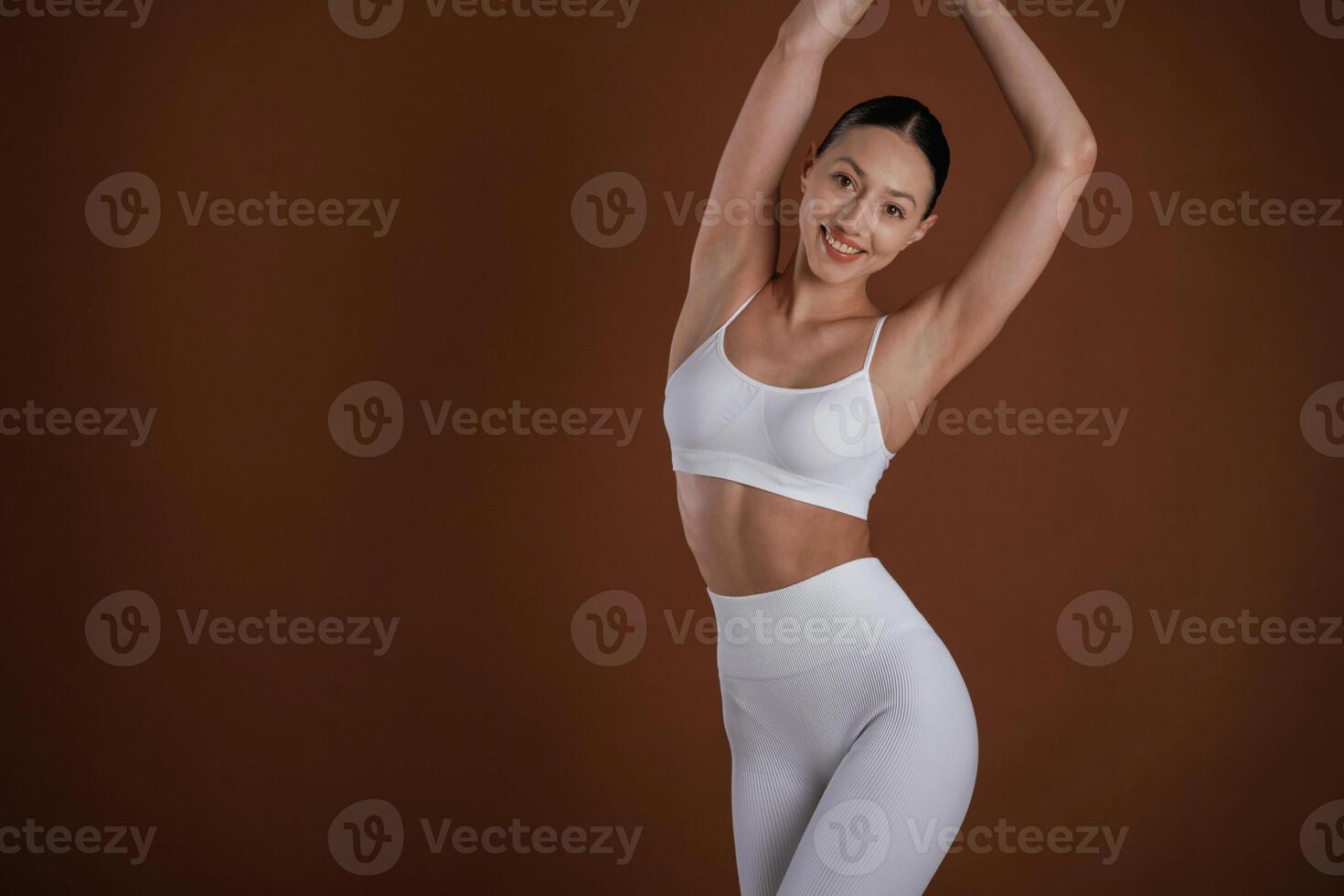 Front view. Beautifu,l fitness ,woman is in the studio photo