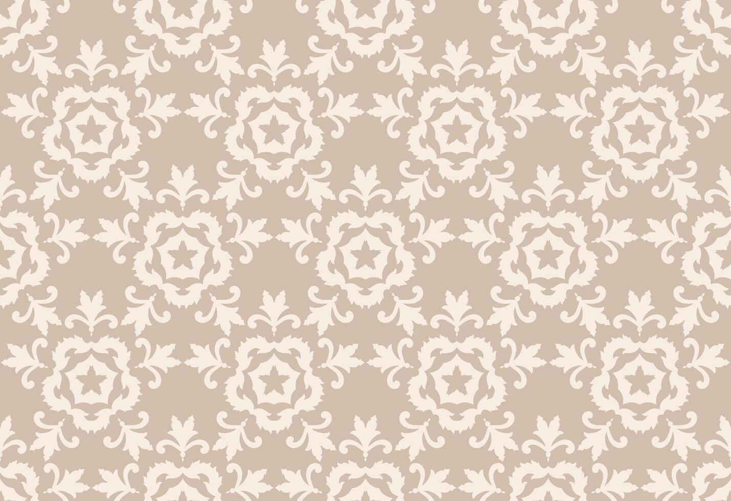 Beige seamless damask pattern with floral scroll ornament background for tileable fabric, wallpaper and decor projects vector
