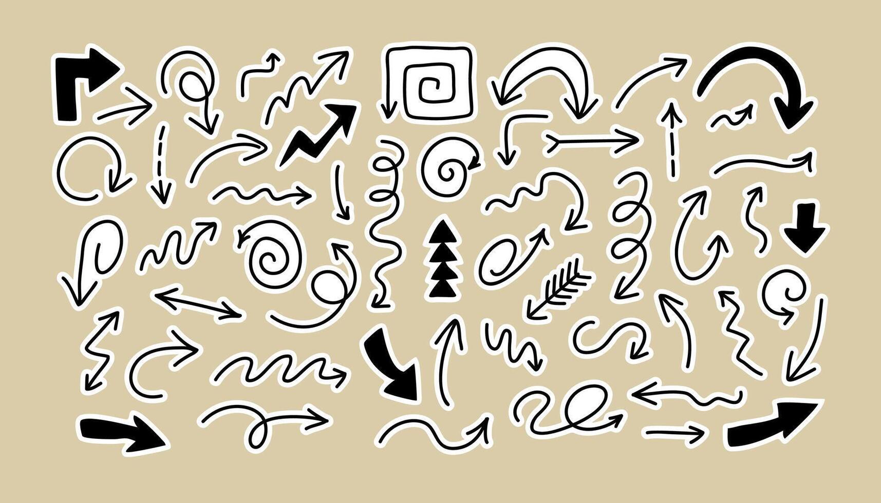 Hand drawn doodle arrows set on beige background for presentations infographics direction signs icons pointer design bundle vector