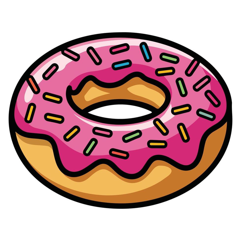 Donut isolated on a white background. Cute, colorful and glossy donuts with pink glaze and multicolored powder. Simple modern design. vector