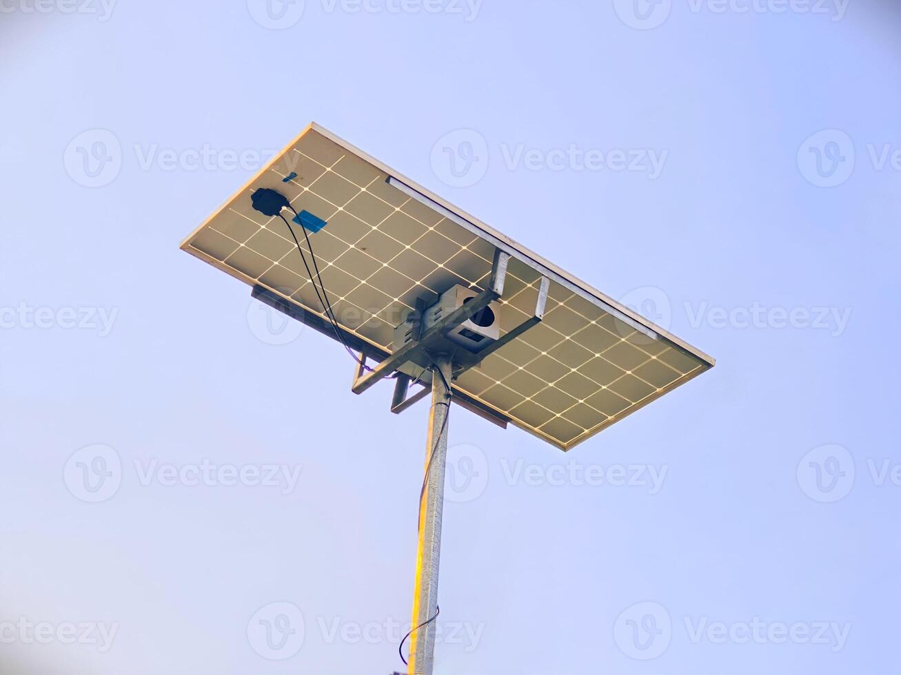 Close-up view of solar panels absorbing sunlight, showcasing sustainable energy technology for electricity production photo
