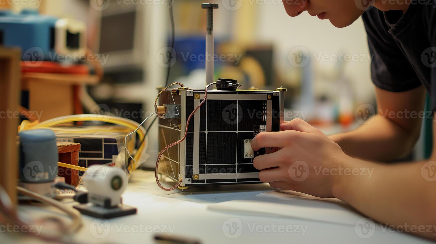 This Students engage in a hands-on AI project using advanced materials and technology. photo