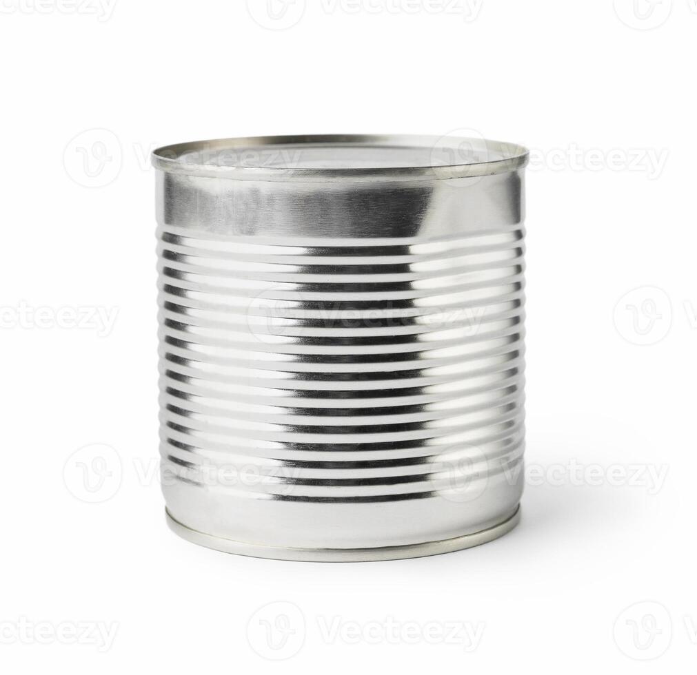 Blank metal tincan isolated on white background. photo