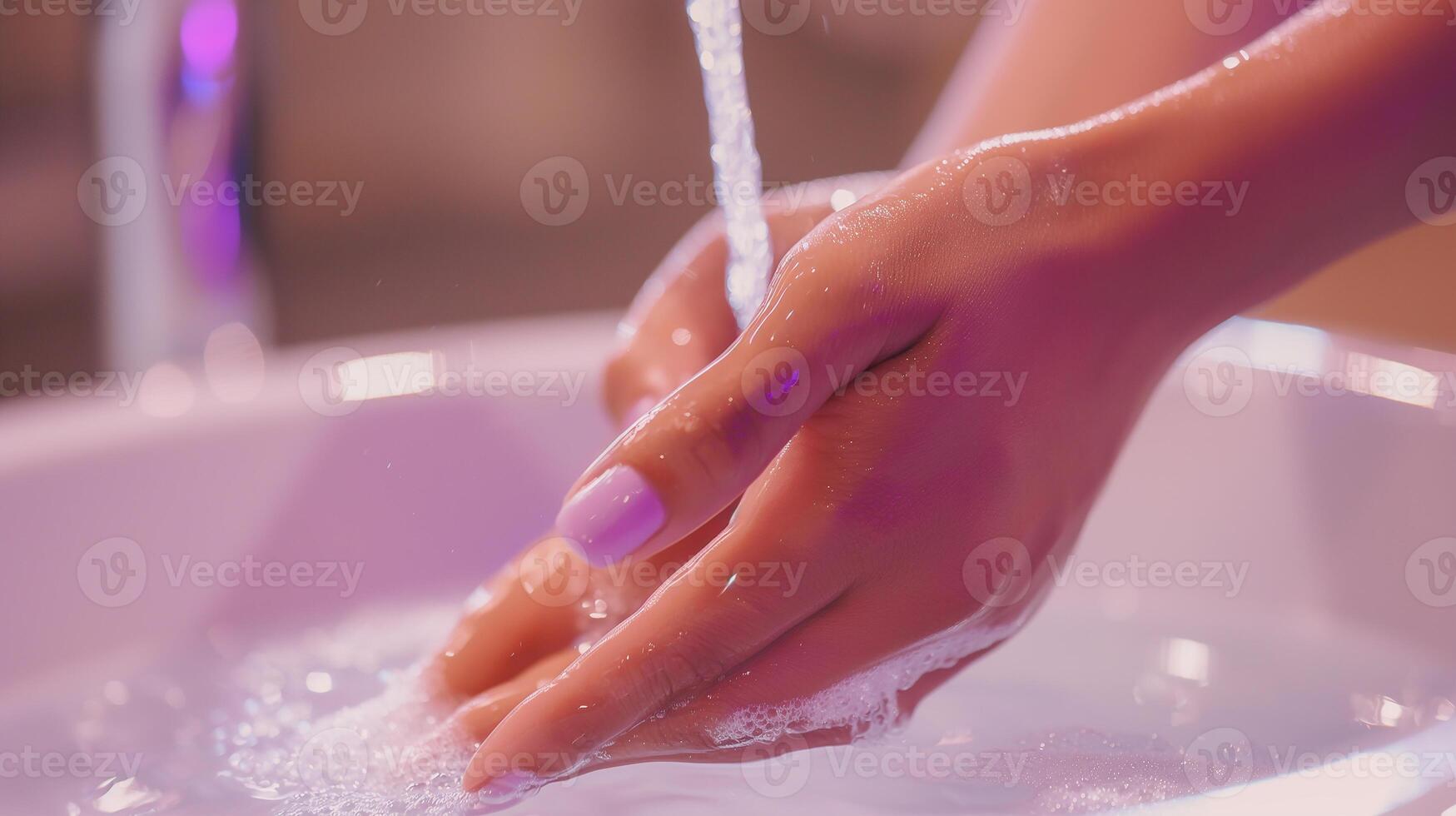 This Gently washing hands in warm water during a relaxing manicure session. photo