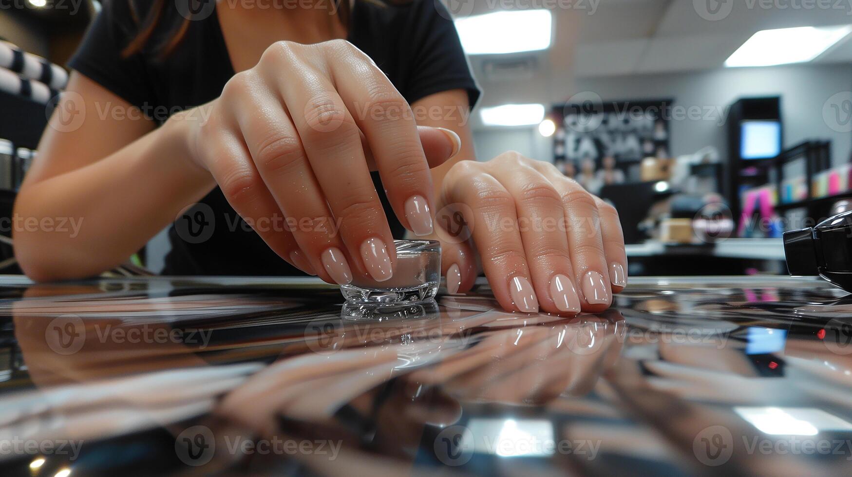 This Expert nail care in a modern salon, showcasing flawless nails and skilled techniques. photo