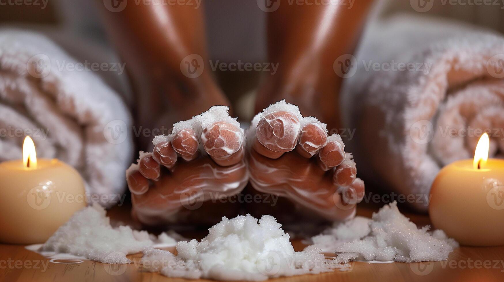 This Feet soak in a soothing treatment wrapped in soft towels and flickering candles. photo