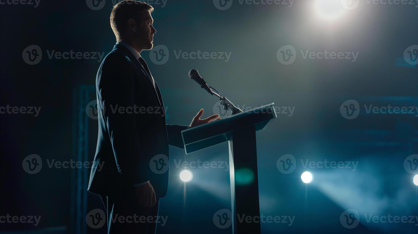This lawyer stands at the podium delivering a speech about advocacy at a conference event. photo