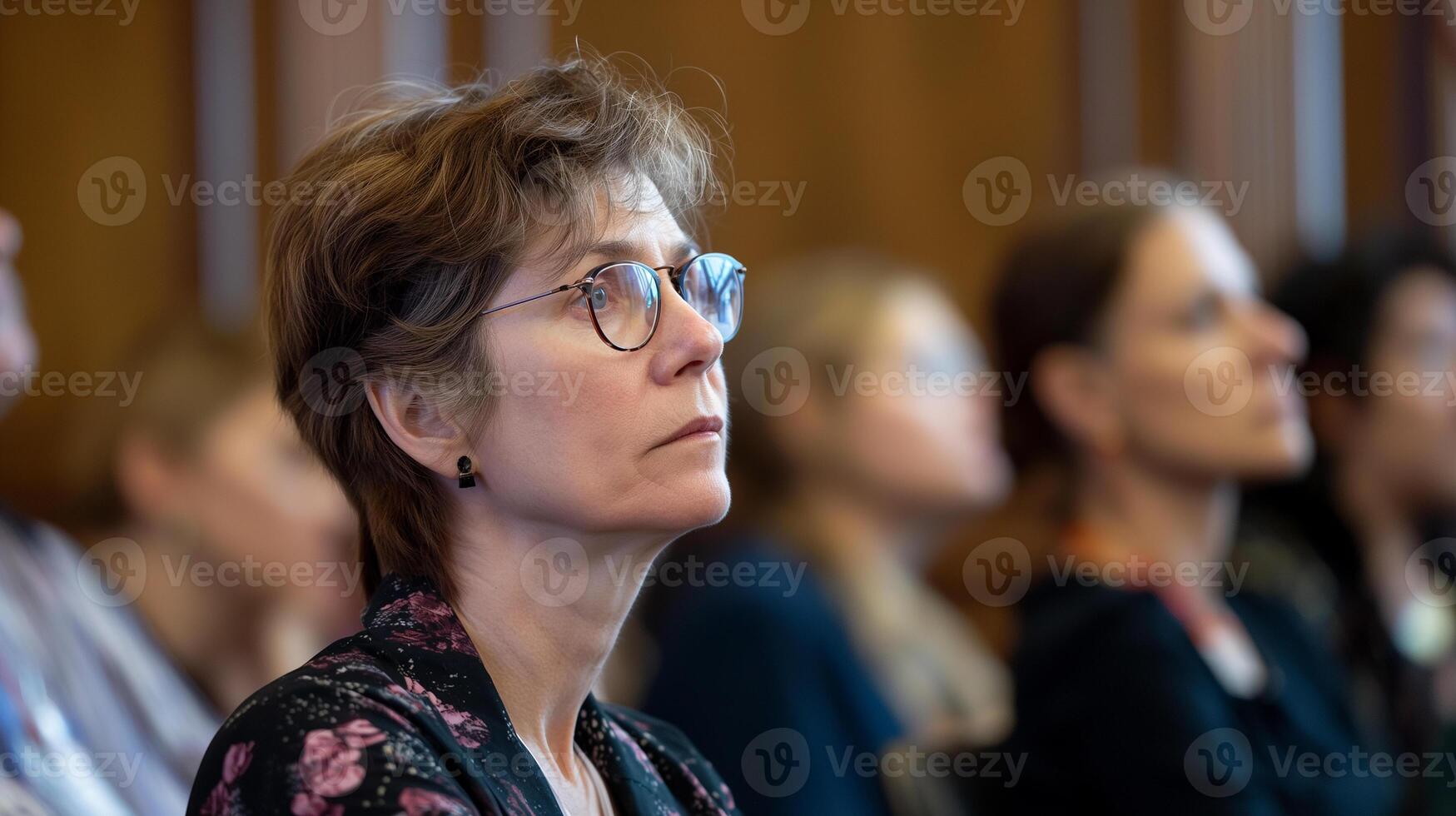 This Attendees listen intently during a conference focused on legal advocacy and public speaking. photo