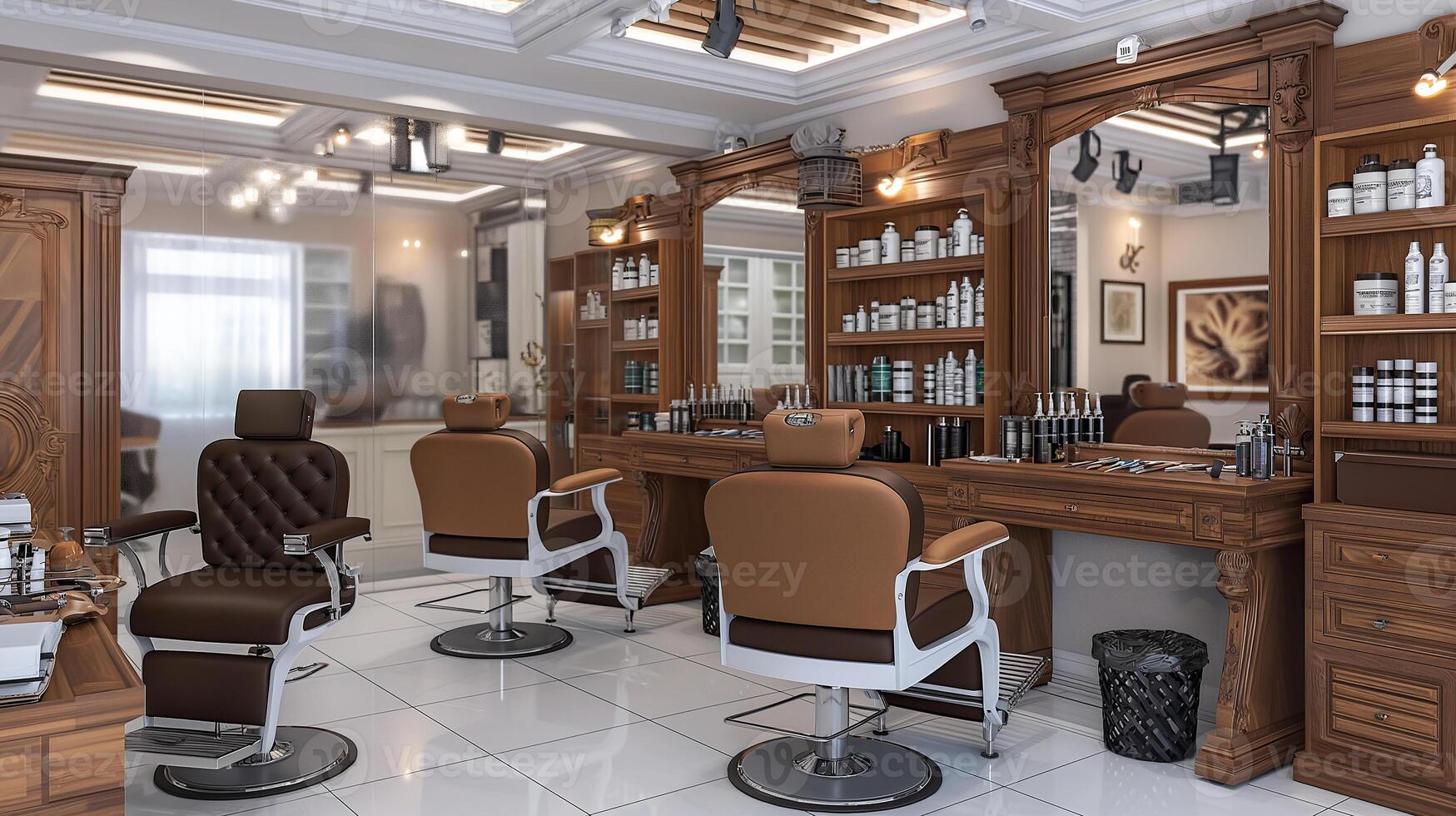 This Customers receive expert grooming services in a stylish barbershop setting with modern trimmers. photo